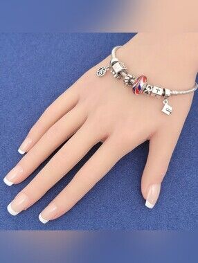 Pandora Moments Snake Chain Charm Bracelet Size 7 Murano Patriotic Bead Car +